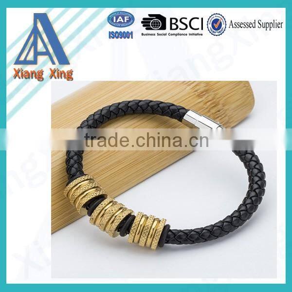 Fashion Jewelry Wholesale Mens Bracelets Wrapped Genuine Leather Bracelet with Braided Rope