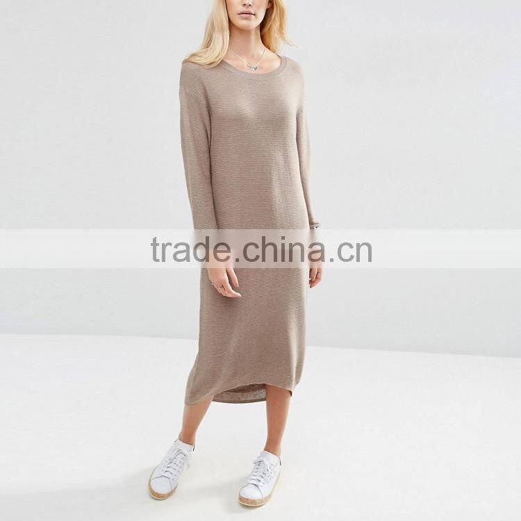ladies designer office dresses long sleeve knitted wear scoop neck midi work dress