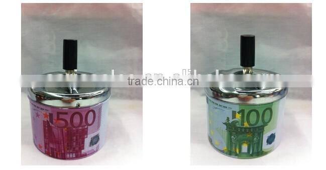 ASHTRAY METAL EURO BILL COOL GIFT NEW SMOKE CIGARETTE PUSH DOWN SPINNING