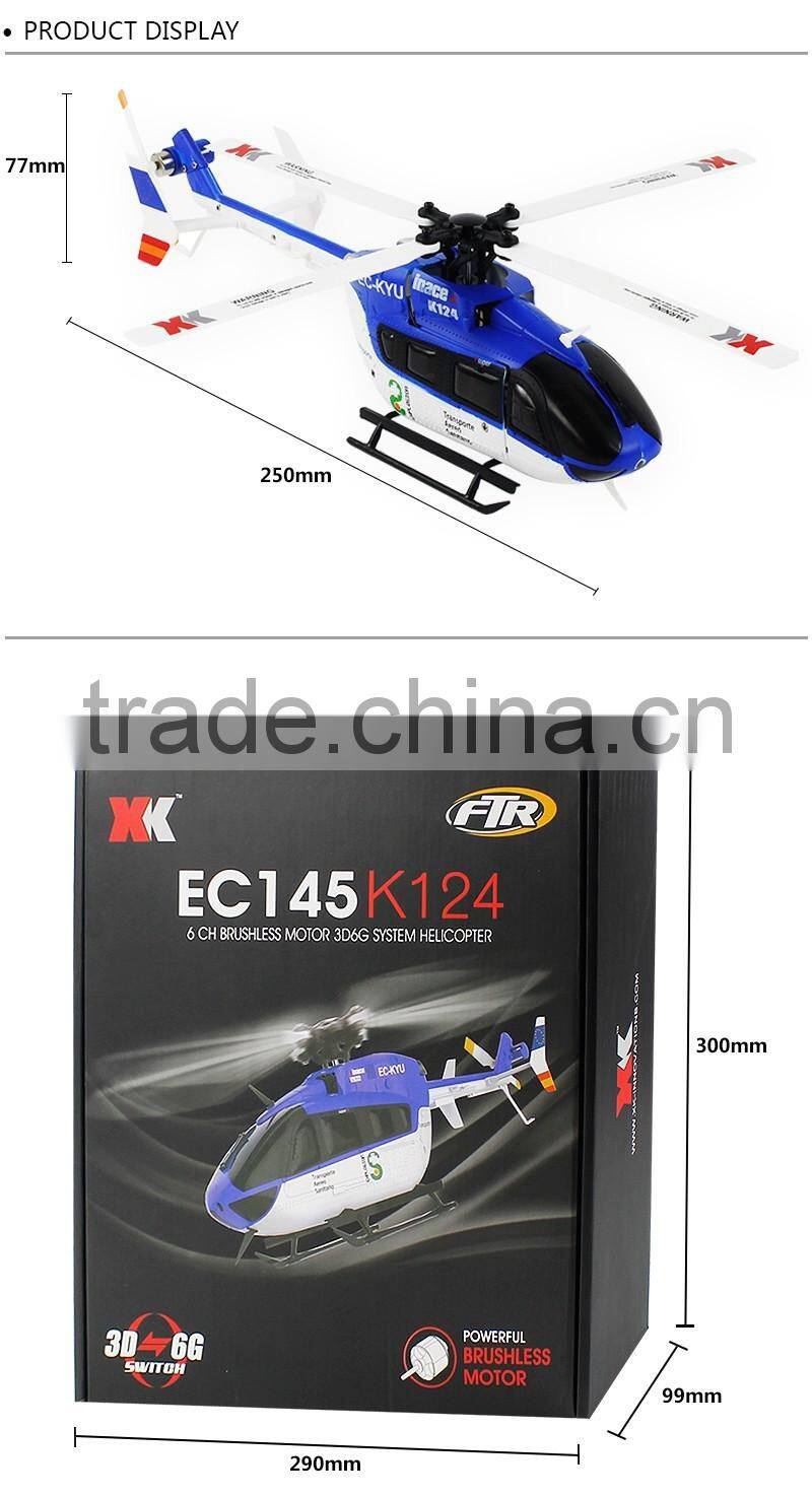 XK high quality 6CH Brushless motor 3D6G System rc helicopter RTF in sale