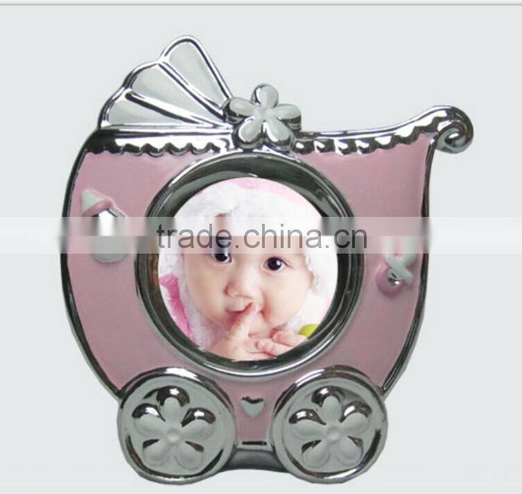 Wholesale cute angela baby birthday picture frames pink color and sliver plating
