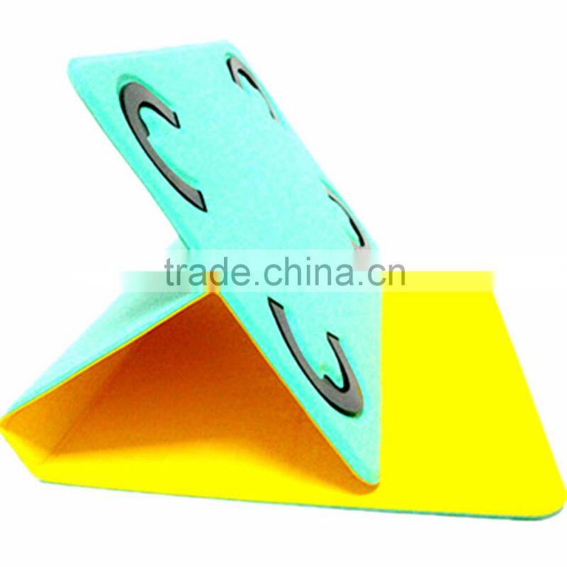 Two side silicone leather three folder rotating stand leather case for tablet pc