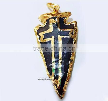 Wholesale Handmade Arrowheads : Electroplated Moon Shape Arrowhead Pendants