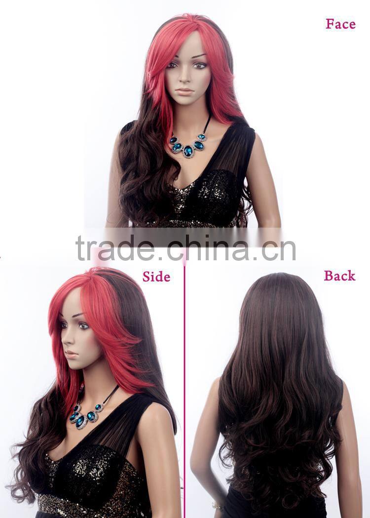 Raw material 30 inch front lace long curly synthetic half wigs