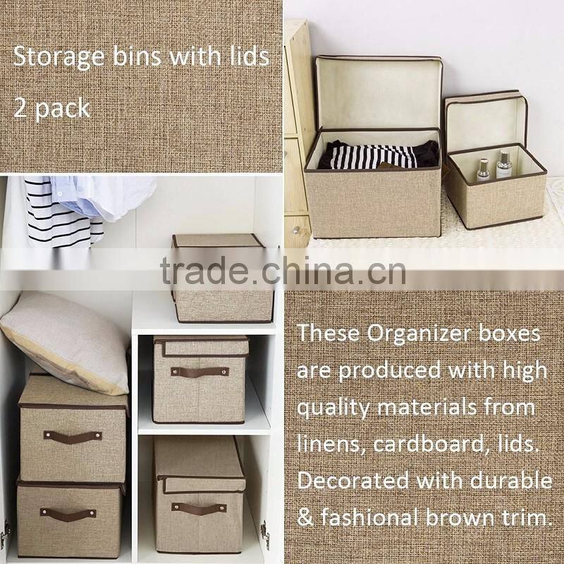 Foldable Fabric Cloth Storage Cube Basket Bins Organizer with Lids, for Underwear, Socks, Bras, Tights, Leggings, 2 Pack