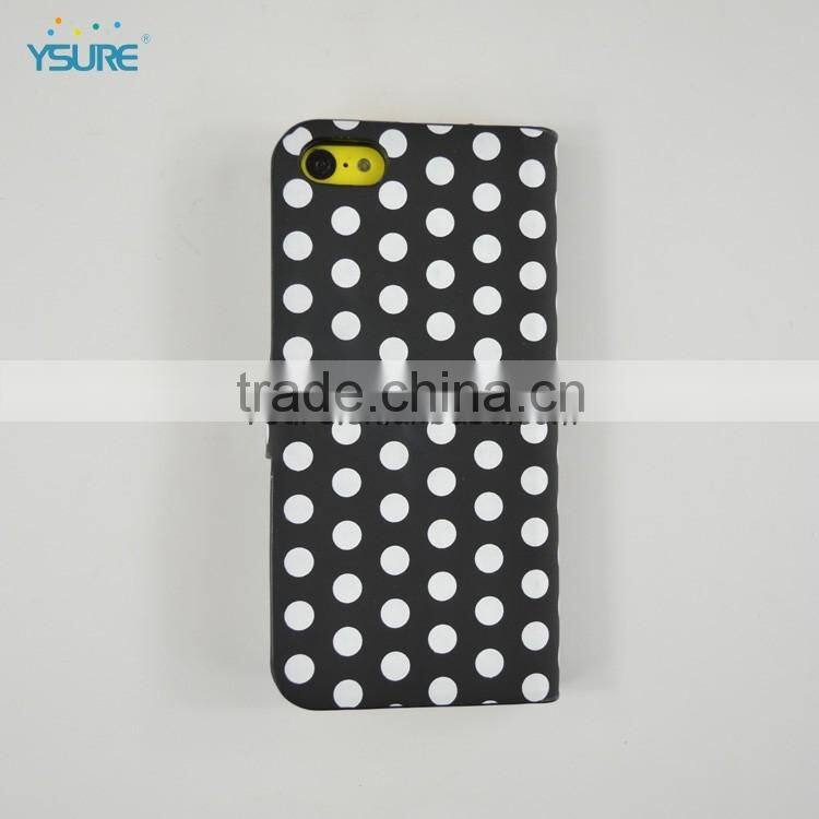 Simple Style PU leather case For iPhone 5c with White Spot , big magnet and support ability that easy to watch video