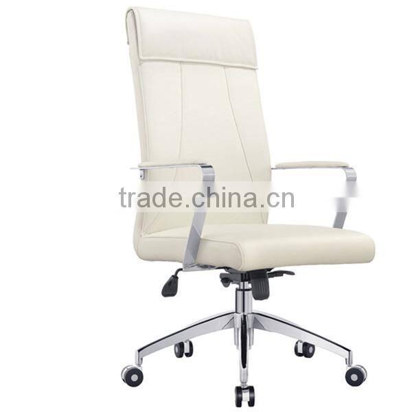Simple Design High Back White Leather Office Chair Chrome Arms white leather