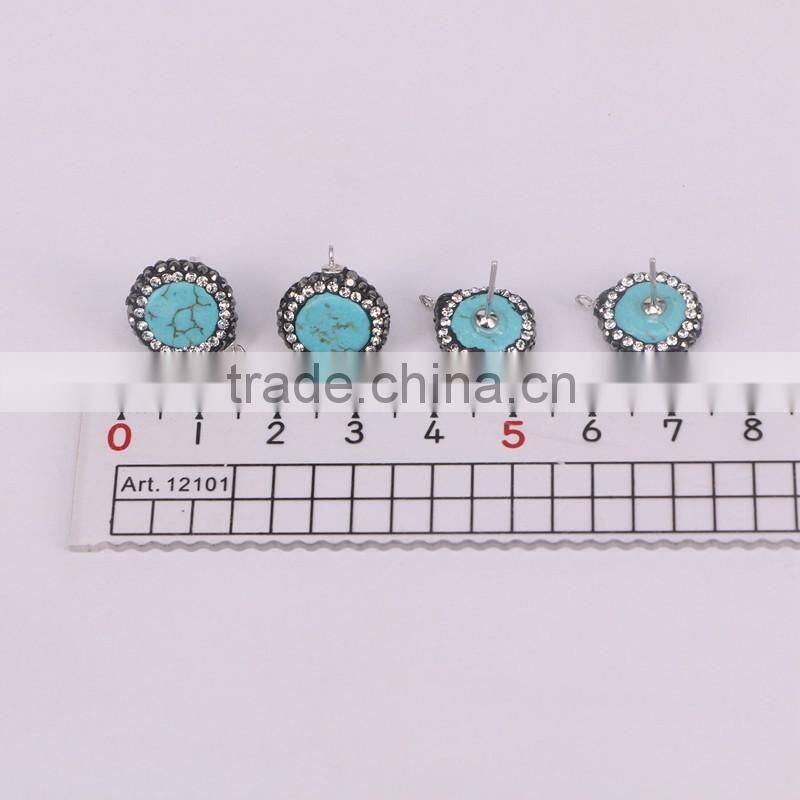Round Natural Turquoise Studs Earring Handmade Turquoise Gemstone Druzy Earrings