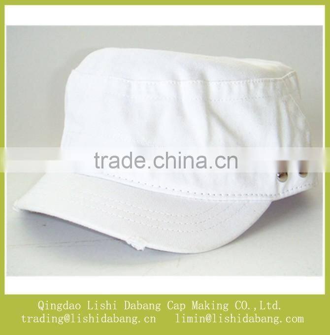 custom short brim flat top white hat