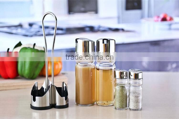 4pcs/set spice and oil glass bottle set with metal stand
