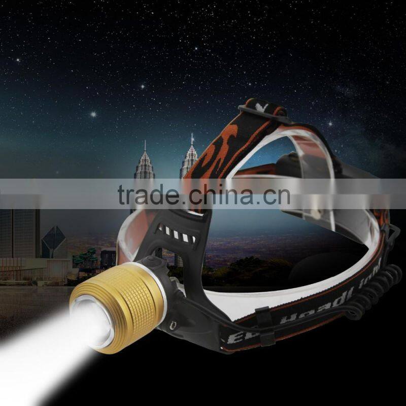 Dual Light Source LED Headlamp Rotating The Focusing Fishing Headlights With 2 x 18650 Li-ion Rechargeable Batteries+1 x Charger