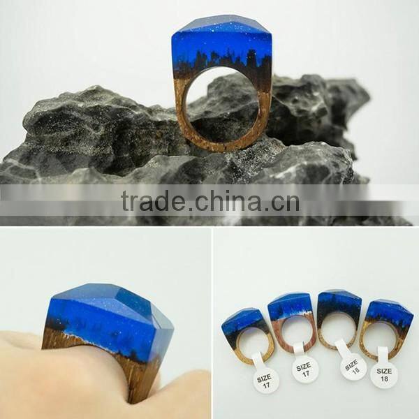 christmas promotional gift 2016 miniature landscapes for women jewelry secreted wooden rings