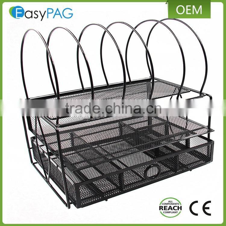 Wholesale multifunction metal wrought iron mesh office desk magazine rack