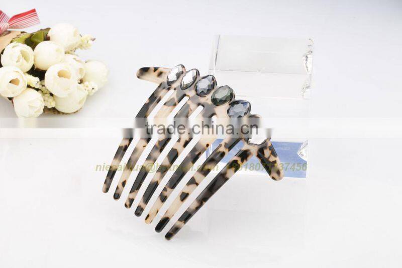 luxury Cellulose Acetate with big rhinestone crystal French Twist Hair Comb Tortoise shell high Quality flower fancy Hair combs