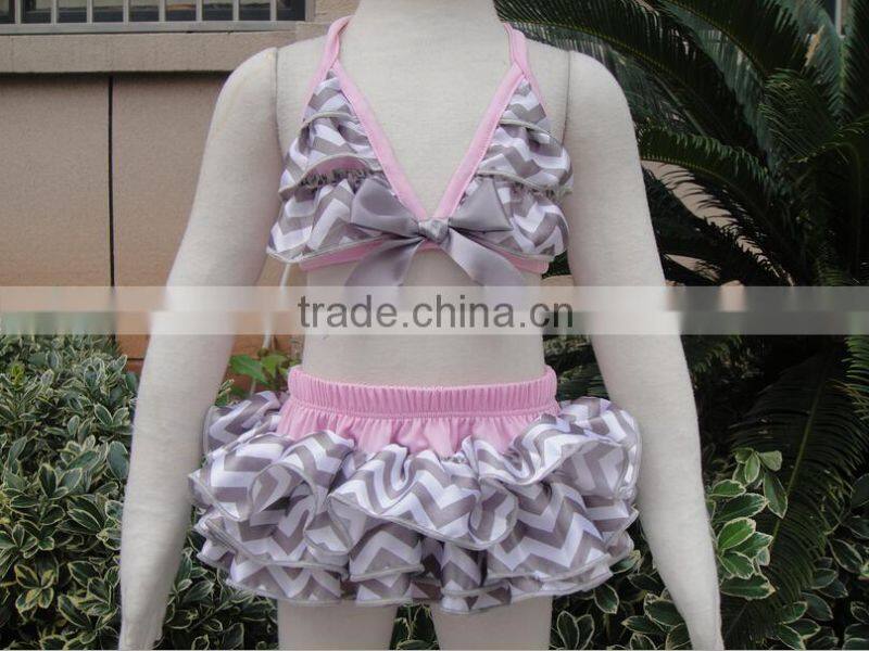 Satin leopard children girls swimwear hot selling satin two piece bikini set for girls