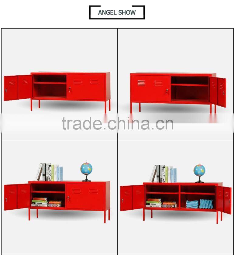 Korean Modern Red Lateral Metal Bedside Strorage Cabinet with Shelves