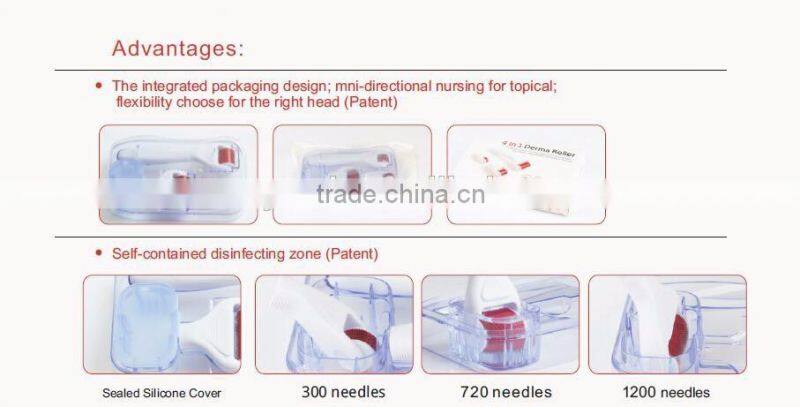 4 in 1 derma roller for Skin Care Face/ Eyes / Body Derma Roller with 300 pins / 720 pins / 1200 pins DRS401