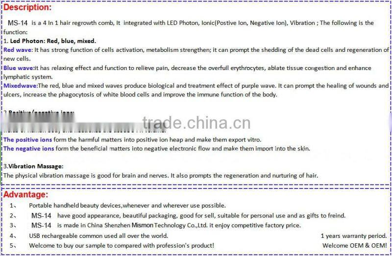 China factory dropshipping laser hair regrowth comb for anti-hair loss and massage