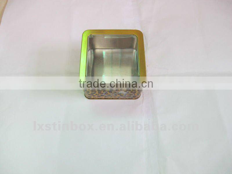 rectangular shape size:100*100*65mm with clear window metal box