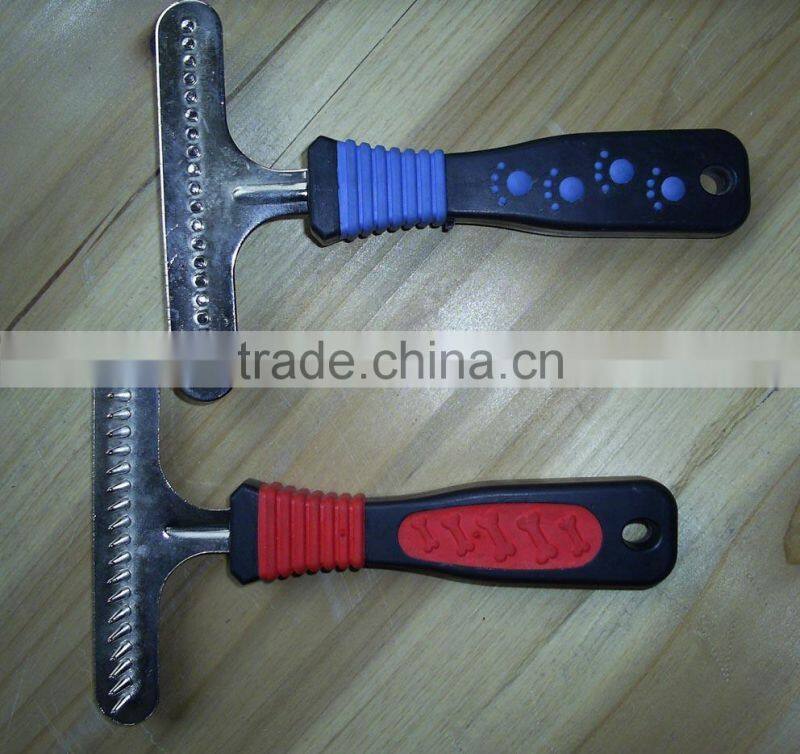 plastic handle metal pet rake comb