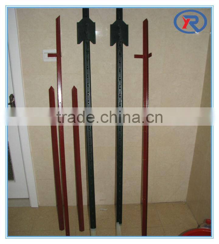 Black bituminous coated Y fence post punched with teeth