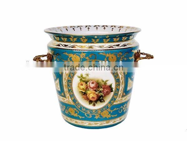 European Character Design Ceramic Dinner ware Round Tray With Plates, Decorative Porcelain Cake Tray With Brass Handles