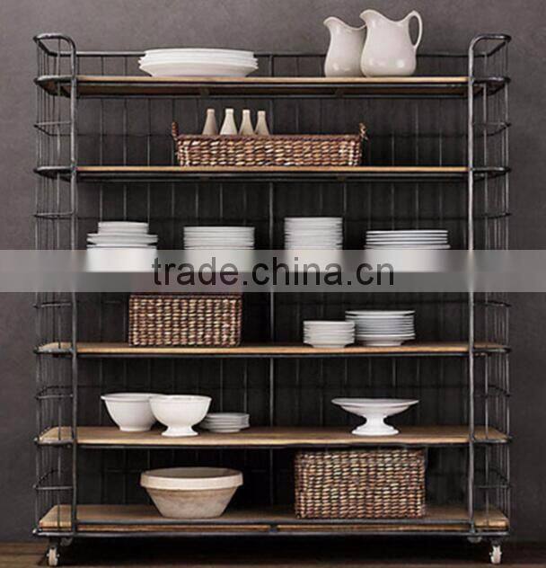 Metal&Wood mixed kitchenware storage shelf