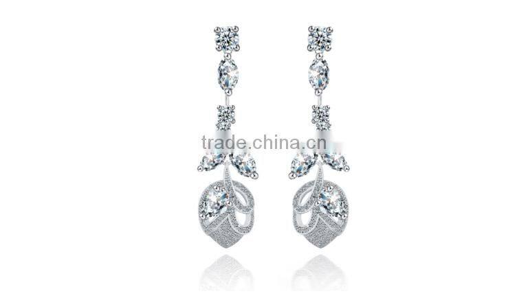 Wholesale Stock Small Order Fashion Women Long Style Rose Flower Zircon Earrings