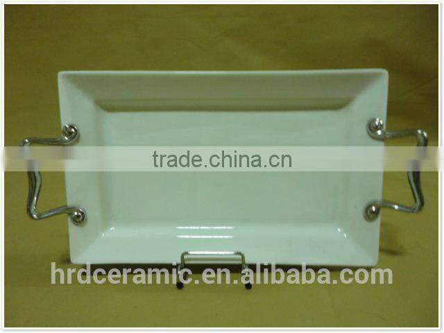 high quality stock ceramic flower plate with handles