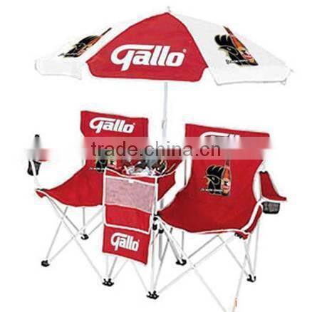 Custom logo double seat folding beach chair with umbrella