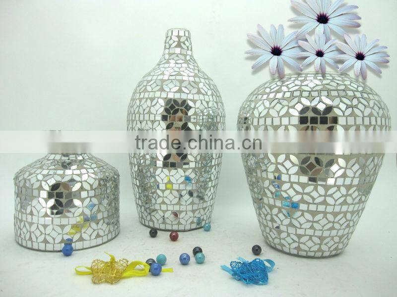 Table Decoration Chinese Slender Modern Mosaic Crackle Glass Tall Silver Vase