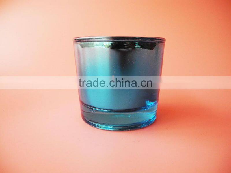 stained blue soy candle thick glass candle cup