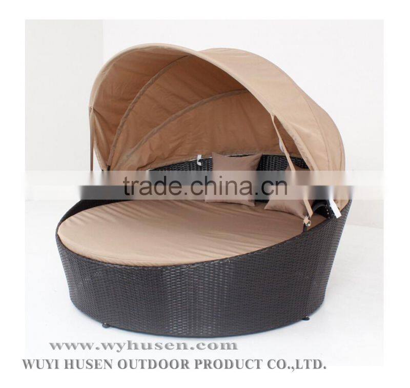 Outdoor High Quality Rattan Wicker Round Daybed With Canopy