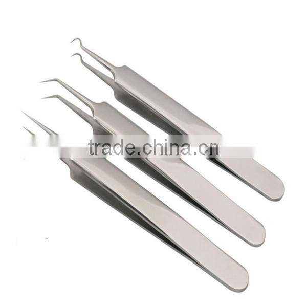 Prfessional 3 Pieces Blackhead Tweezers Curved Steel Tip Surgical Comedone & Splinter Extractor