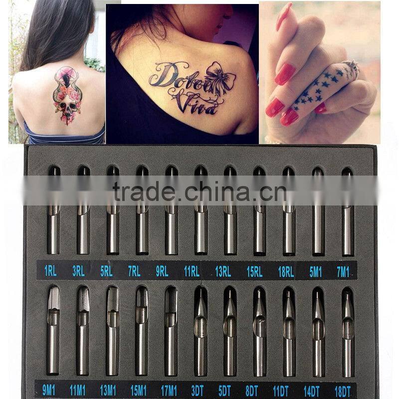 22pcs Pro Tattoo Supply Stainless Steel Tip Kit Machine Gun Grip Set Nozzle