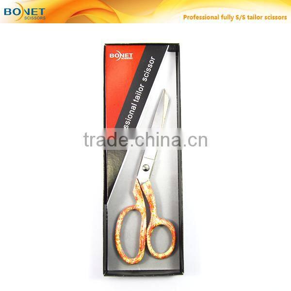 S16008O Professional fully S/S tailor scissors with handle painting leather cutting scissors