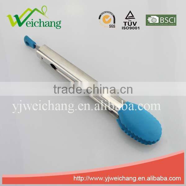 WCK004 Premium Comfort Stainless Steel Locking Kitchen Tongs Food Tong with Silicone Heads, Good Grip
