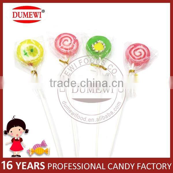 OEM Printing Sliced Assorted Fruits Flat Handmade Lollipop Hard Candy