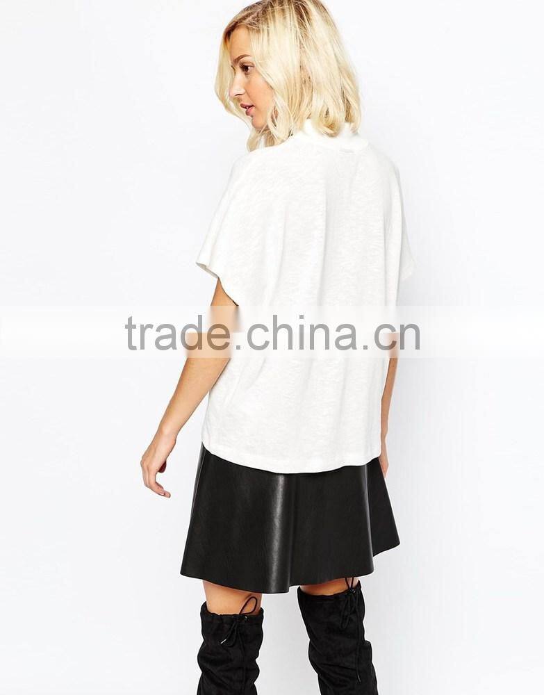 China factory OEM ODM 2015 new fashion customized Highneck White top and blouse