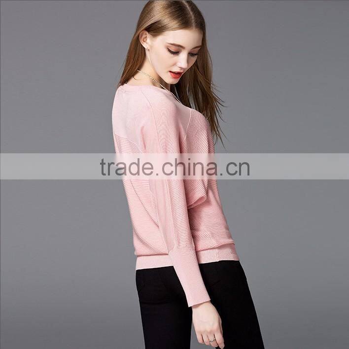 New design blank pullover style women knitting patterns bat sleeve sweater