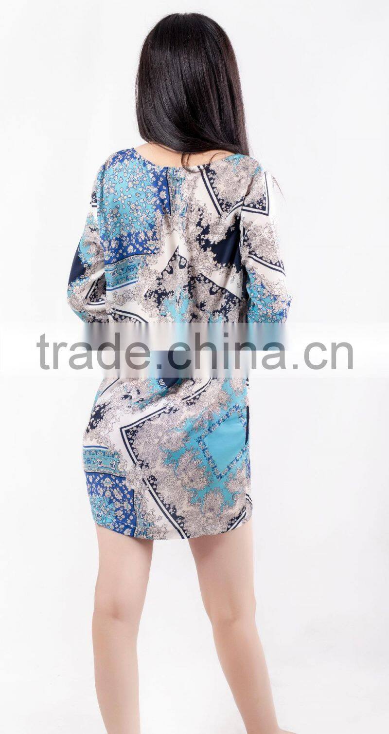 long sleeve short floral casual dress 2015
