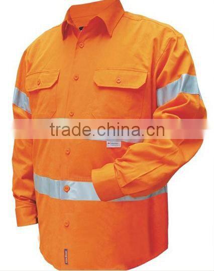 mens button-front navy blue 5cm reflective safety work shirt