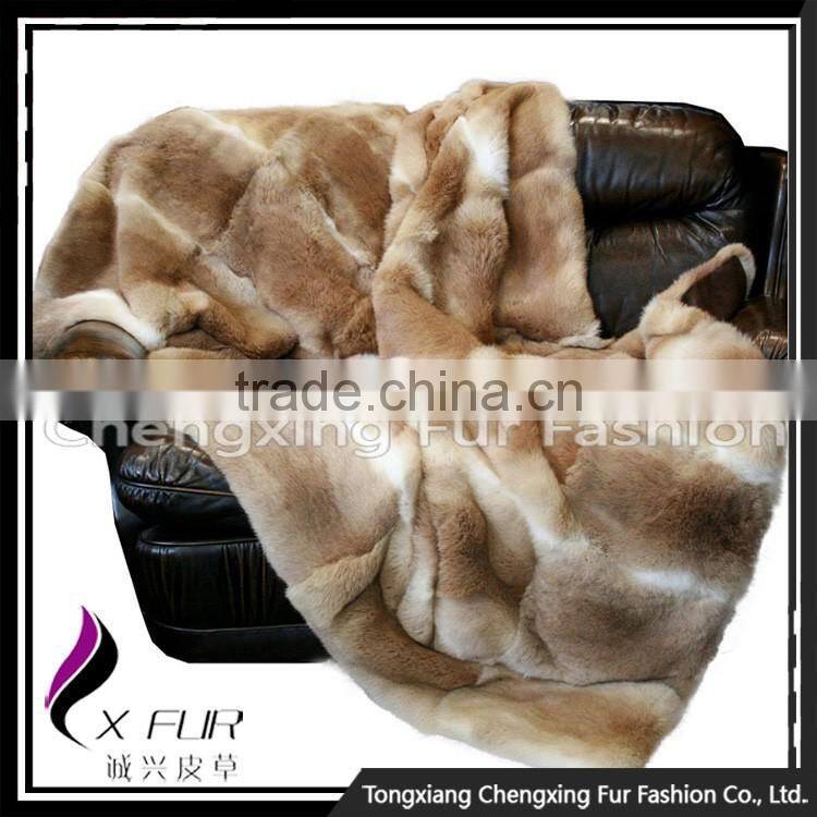 CX-D-08D Throw Single Side Fur Blanket Thick Real Rabbit Fur Blanket