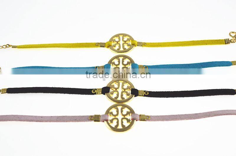 gold love letter charm suede leather bracelet custom logo charm leather bracelet