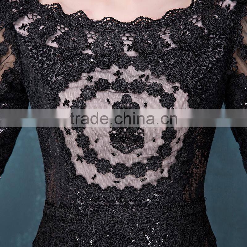 MGOO Wholesale Cheap Price Elegant Chiffon Evening Dresses Long Black beaded Wedding Party Vestidos 2064