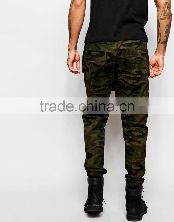 Custom pockets drop crotch joggers men in camo twill overdye bulksale