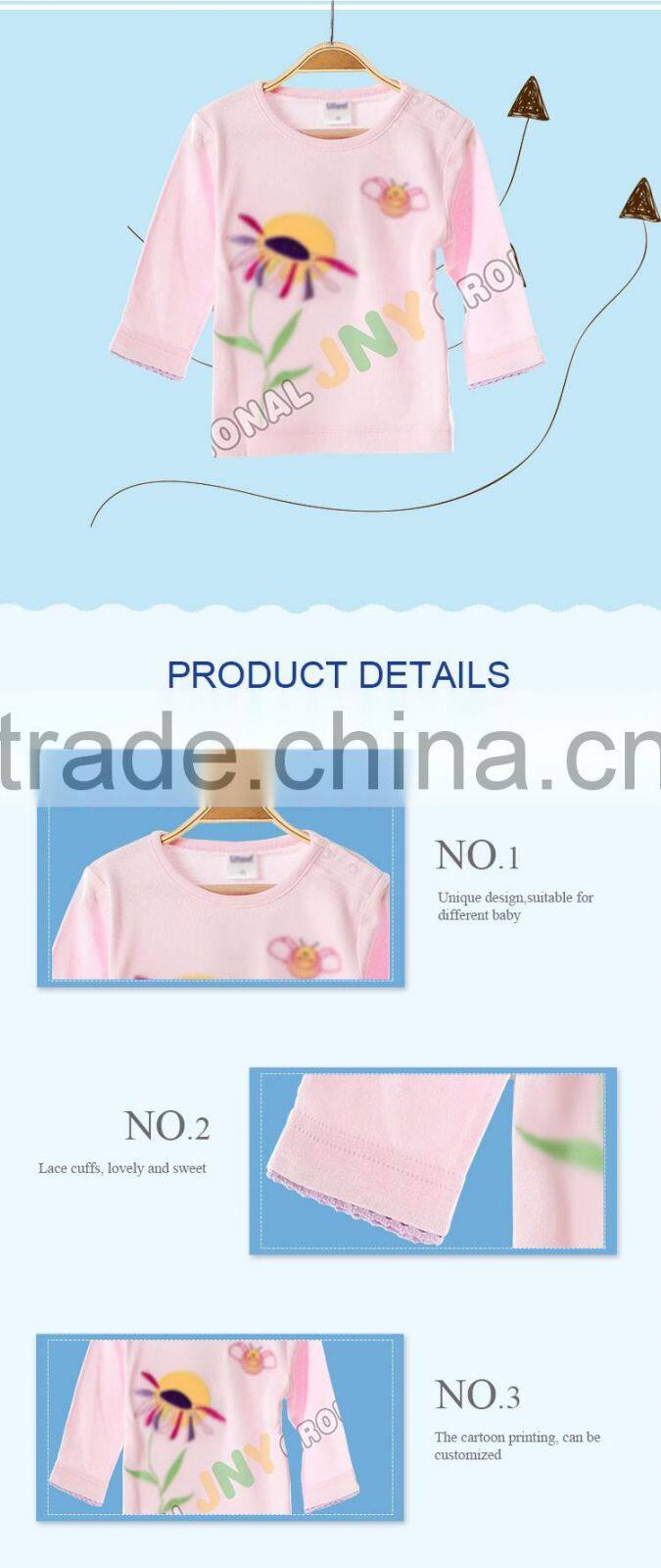 100% cotton round collar pink printed kids t shirt