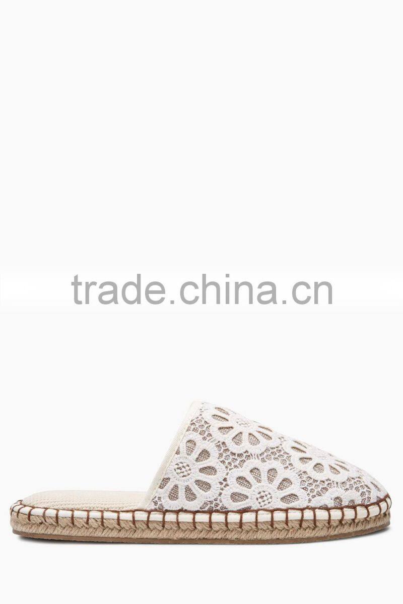 t160427 Cream Lace Espadrille Mule Slippers emoji slipper indoor slipper