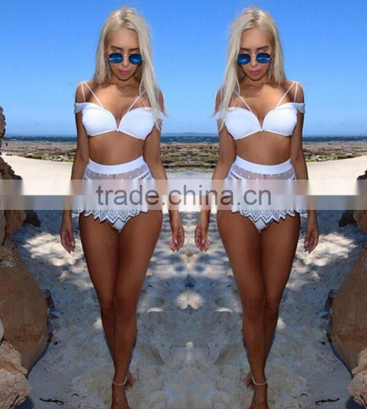 M737 D.Y fashion 2016 ladies women white lace bikini swimwear beachwear