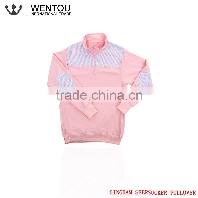 High Quality Half Zip Seersucker Preppy Style Pullover